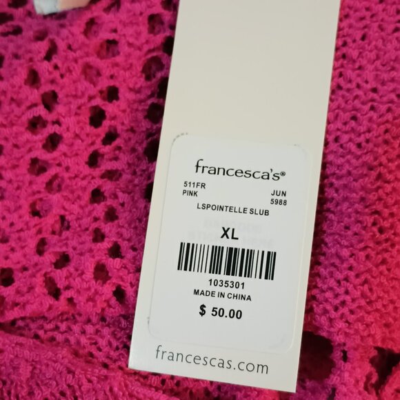 Francesca's Blue Rain Pink Sweater XL Open Knit Pointelle Long Sleeve Silky Soft - Picture 9 of 12